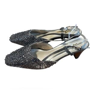 Annie Elegant Silver Women's Slingback Heels Sz 9W
